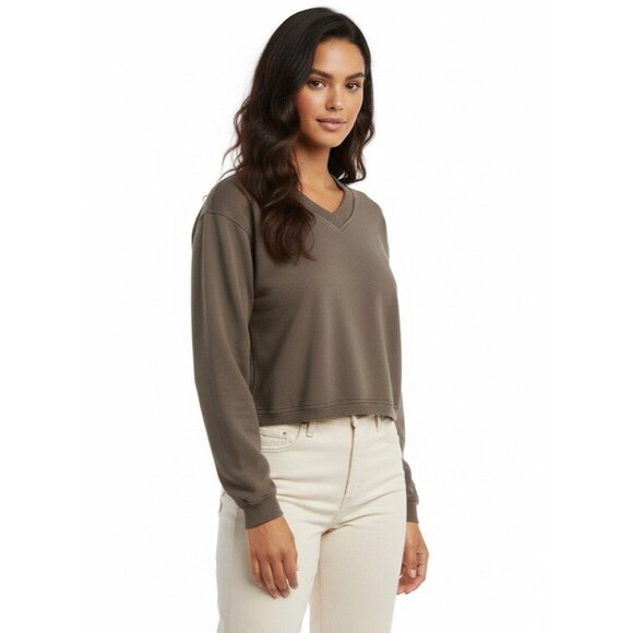 VTG Y2K NWT Cropped Brown V-Neck Sweatshirt | Cottagecore Dark Academia Coquette - Picture 6 of 16